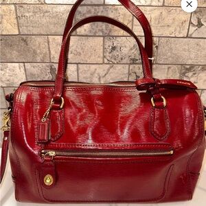 Coach Red Patent Leather Satchel with Gold Hardware